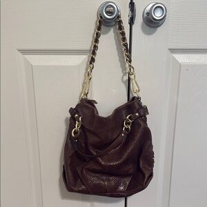 Coach Brown Leather Shoulder Bag with Chain Strap